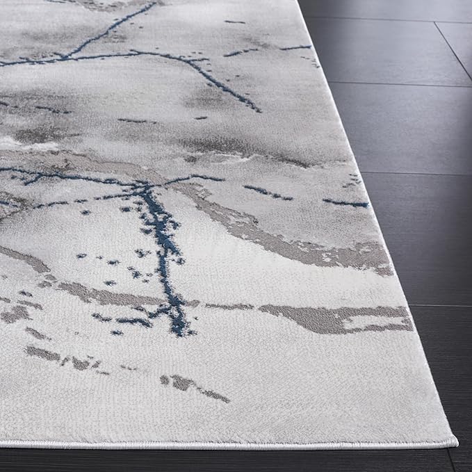 SAFAVIEH Craft Collection Area Rug - 8' Square, Ivory Grey & Blue, Modern Abstract Design, Non-Shedding & Easy Care, Ideal for High Traffic Areas in Living Room, Bedroom (CFT877M)