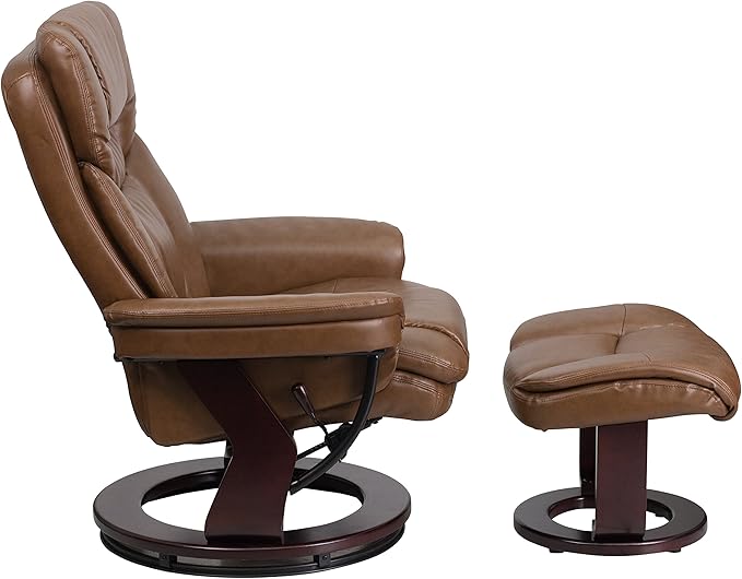Flash Furniture Allie LeatherSoft Upholstered Recliner with Footrest, Arms, and Headrest, Padded Swivel Recliner Chair and Ottoman Set, Palimino