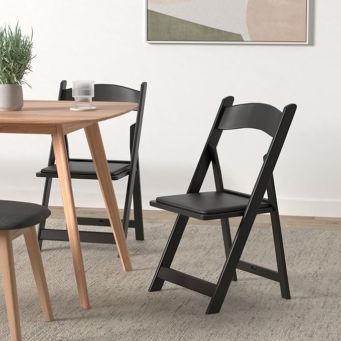 SIMPLEX 4 Black Resin Stackable Folding Chair - Comfortable Black Foldable Chair - Folding Chairs with Padded Seats - Indoor/Outdoor Folding Chairs for Events - Lightweight Foldable Chairs (4 Pack)