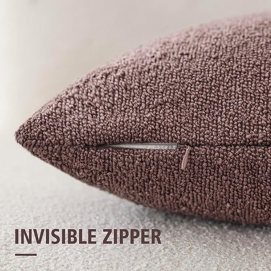 Foindtower Pack of 2 Textured Boucle Throw Pillow Covers Accent Solid Decorative Pillow Cases Cozy Woven Couch Cushion Case for Chair Sofa Bedroom Living Room Home Decor 20x20 Inch Dark Purple