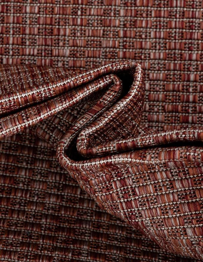 Unique Loom Outdoor Border Collection Area Rug - Soft Border (7' 10" Round Rust Red/Ivory)