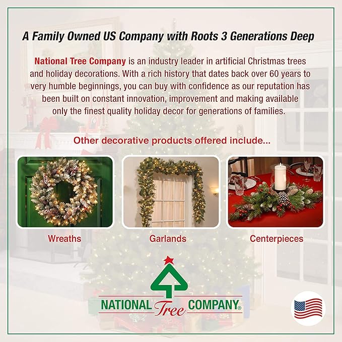 National Tree Company 7 ft Pre-Lit Kingswood Fir Slim Artificial Christmas Tree, 300 Multicolor Lights, 892 Tips, Includes Stand, Green