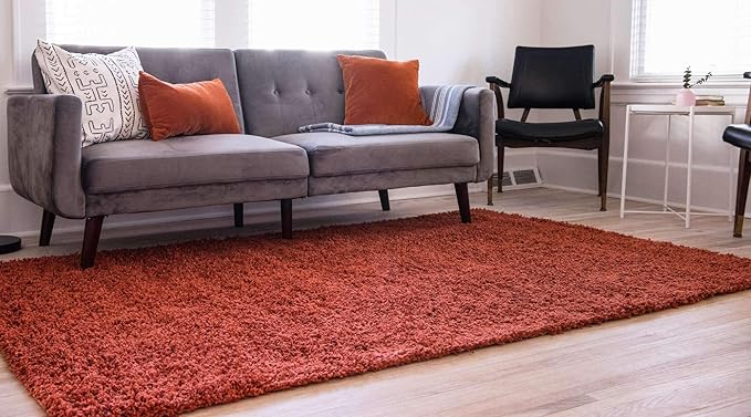 Unique Loom Solid Shag Collection Area Rug (8' x 10' Rectangle, Terracotta)