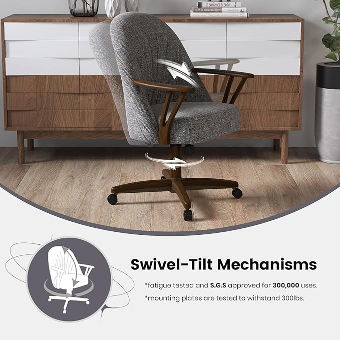 Chromcraft Set of 2 Swivel Tilt Chairs, Luxe Wooden Arm All-Metal Pedestal Base Chairs with Wheels for Kitchen