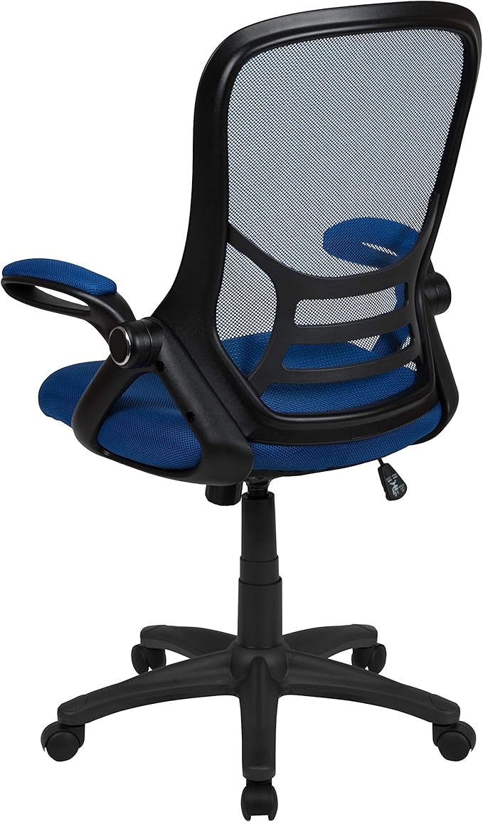 Flash Furniture Porter High-Back Swivel Office Chair with Adjustable Lumbar Support and Seat Height, Ergonomic Mesh Desk Chair with Flip-Up Armrests, Blue/Black