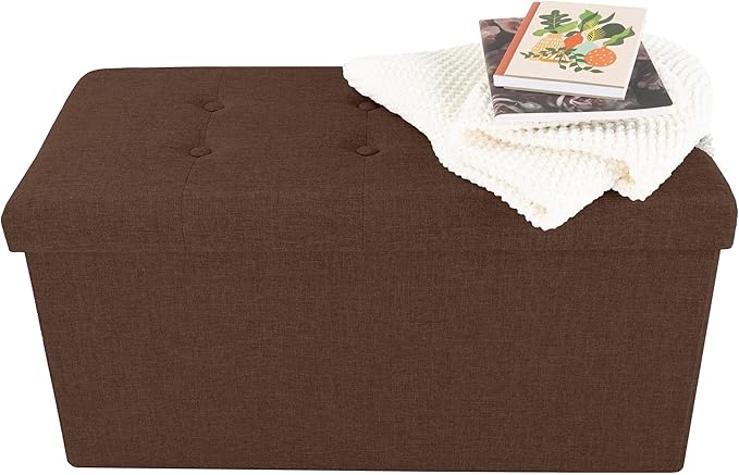 Lavish Home Ottoman Set of 2 - Ottoman Foot Rest, Linen Chest, or Storage Bench Set - 30in Ottomans for Living Room, Bedroom, Dorm Storage (Brown)