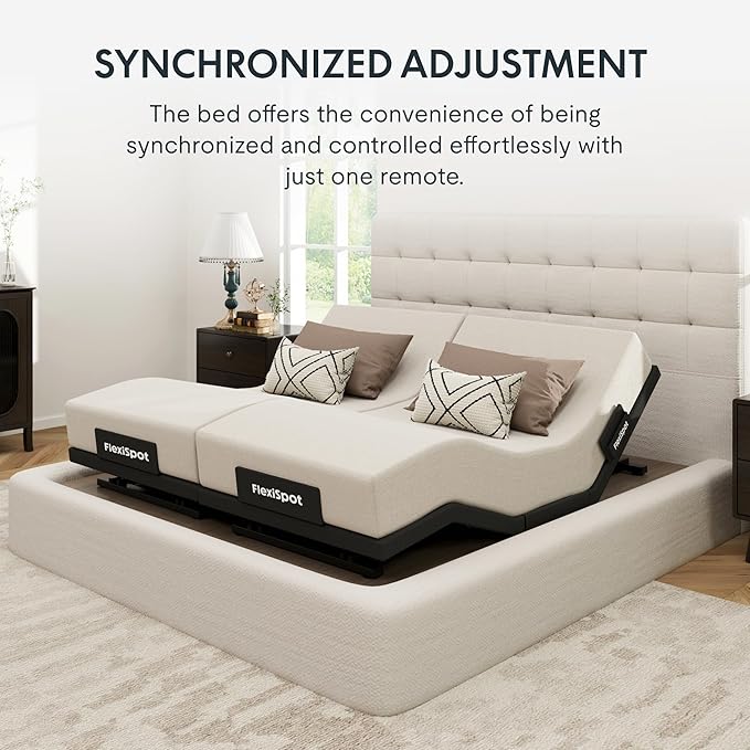 FLEXISPOT Adjustable Bed Frame Base Split King + 6" Cooling Gel Memory Foam Mattress, Massage, Head and Foot Incline, Zero Gravity, Zero Clearance, Under-Bed Lights, Anti-Snore, Wireless Remote