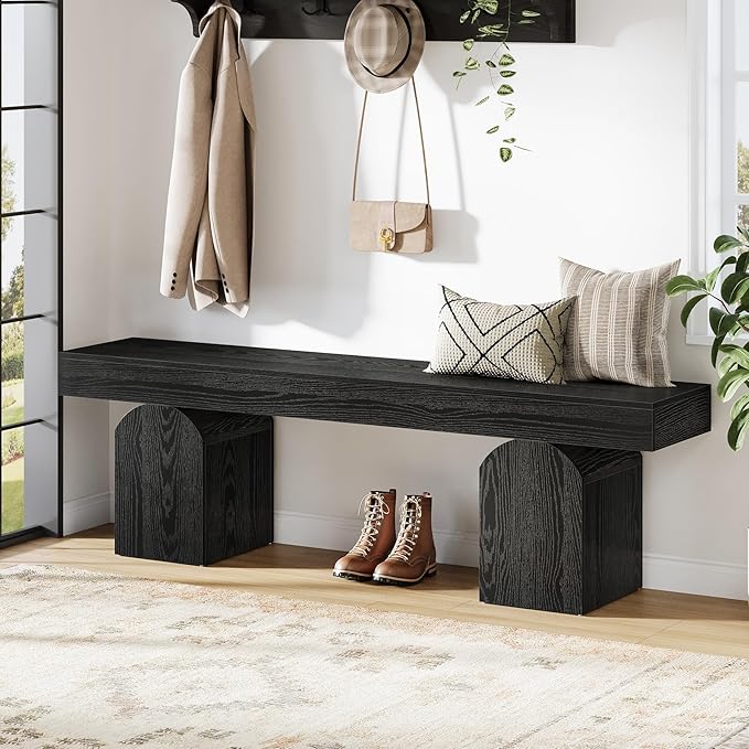 Tribesigns Entryway Bench, 59" Long Black Shoe Bench with Arched Bases, Wooden Indoor Bench for Entry Way, Living Room, Bedroom