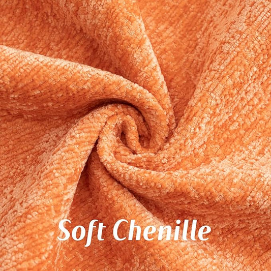 FUTEI Orange Chenille Throw Pillow Covers 16x16 Inch Set of 2,Soft Cozy Bound Edge Design Cushion Case,Home Decor for Couch Bed Living Room