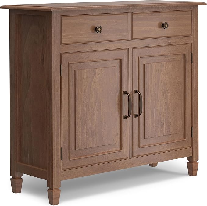 SIMPLIHOME Connaught 40-inch Wide Solid Wood Storage Cabinet in Medium Saddle Brown for Entryway, Living Room, Organizer for Hats, Gloves, Shoes, Keys, Slim Design, Traditional Style