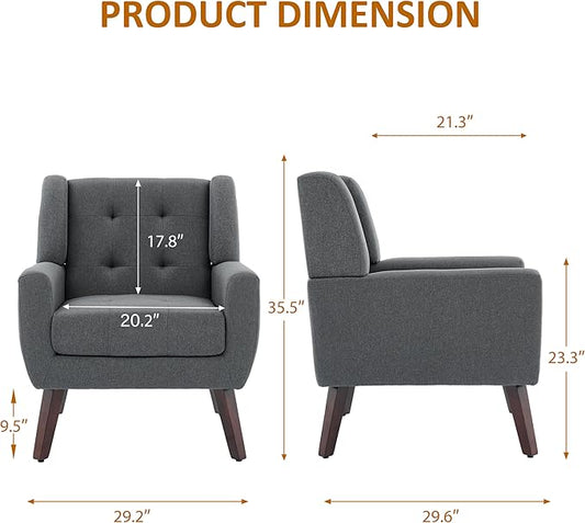 Accent Chairs Set of 4, Mid-Century Modern Upholstered Armchair, Comfy Fabric Living Room Chairs Reading Chairs with Button Tufted Back & Solid Wood Legs for Bedroom, Office, Gary