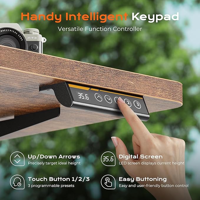 Huuger 55 x 28 Large Electric Standing Desk, Height Adjustable Computer Desk, 27.6" Deep Desktop, Stand up Gaming Office Desk with 2 Hooks, 3 Preset Heights, for Home Office, Rustic Brown