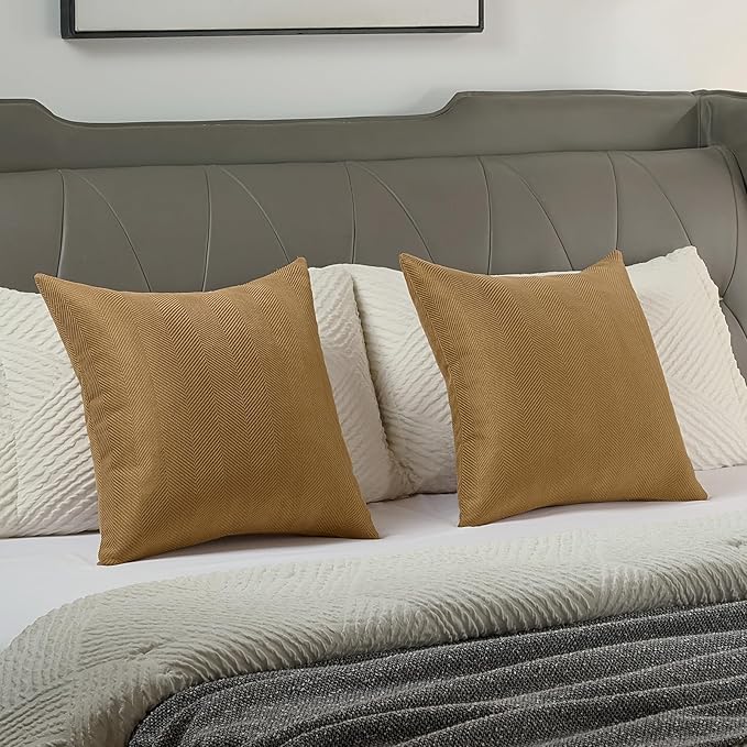 FUTEI Camel Chenille Throw Pillow Covers 20x20 Inch Set of 2,Soft Wide Chevron Textured Cushion Case,Farmhouse Home Decor for Couch Bed Living Room