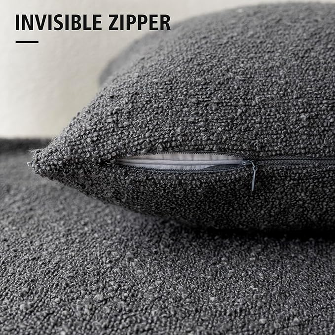 Foindtower Pack of 2, Decorative Textured Boucle Throw Pillow Covers Accent Solid Pillow Cases Cozy Soft Couch Cushion Case for Chair Sofa Bedroom Living Room Home Decor 22 x 22 Inch Dark Grey