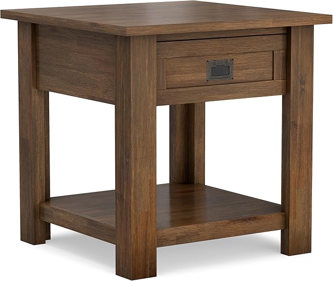 SIMPLIHOME Monroe SOLID ACACIA WOOD 22 inch Wide Square Rustic End Table in Rustic Natural Aged Brown for the Living Room and Bedroom