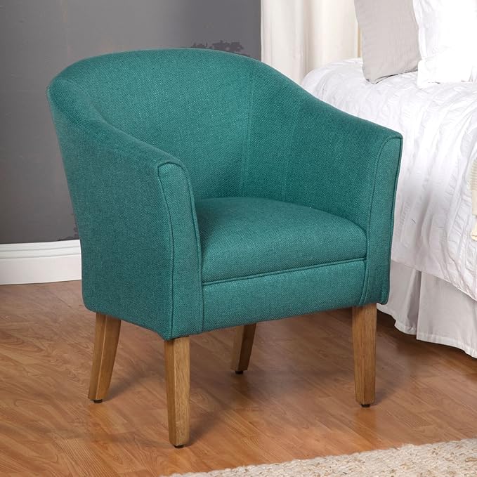 HomePop Barrel Shaped Accent Chair, Arm Rest, solid fabric and wood,Teal Medium