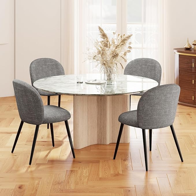 Upholstered Dining Chairs Set of 4, Modern Kitchen Side Chair with Padded Seat Comfortable Chenille Fabric Study Black Matel Legs,Desk Chair with Back for Dining Rooms, Gray
