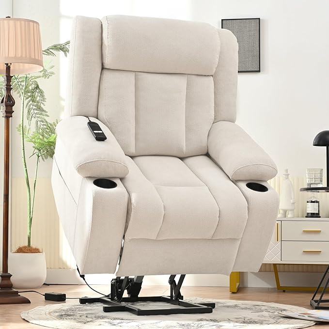 Oversize Power Lift Recliner Chair for Big and Tall with Extended Footrest, Large Electric Lift Chairs, 400lbs Capacity, Remote Control, Cup Holders & Side Pockets