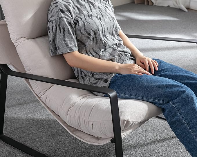DUOMAY Mid-Century Accent Chair Armchair Set of 2, Comfy Linen Fabric Leisure Chair Lazy Chair with Metal Leg for Living Room Bedroom Office Apartment, White