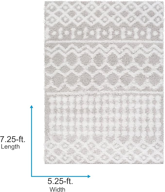 Livabliss Hapsburg Moroccan Shag Area Rug, 5'3" x 7'3", Light Gray