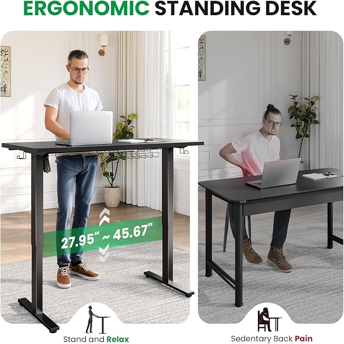 SIAGO Electric Standing Desk Adjustable - 48 x 24 Inch Sit Stand up Desk with Cable Management - 3 Memory Preset Adjustable Height Table