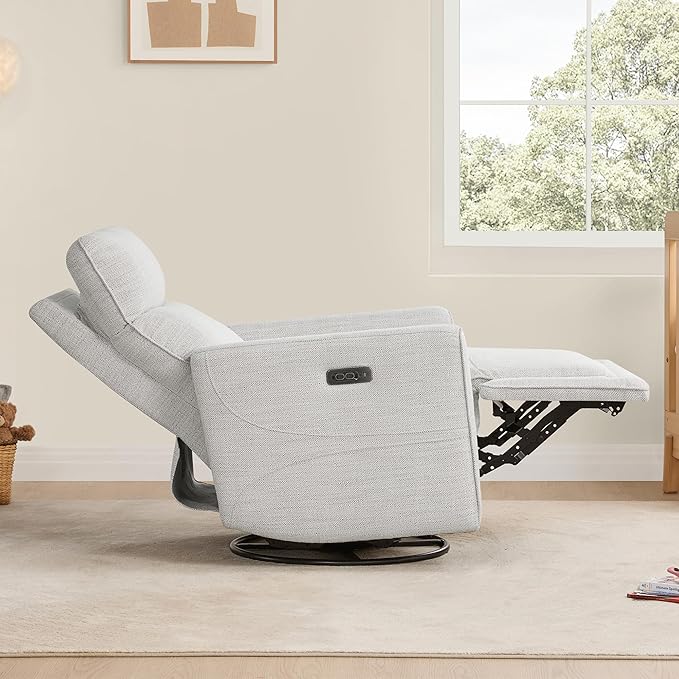 CHITA Electronic Power Recliner Chair Swivel Glider, FSC Certified Modern Nursery Rocking Chair with USB and Type-C Ports, Ivory