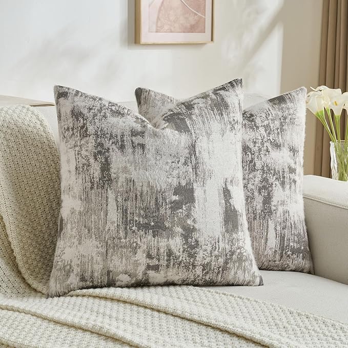 FUTEI Black White Decorative Throw Pillow Covers 18x18 Inch Set of 2,Soft Faux Cashmere Jacquard - Textured & Cozy Cushion Case,Modern Home Decor for Couch Bed Living Room