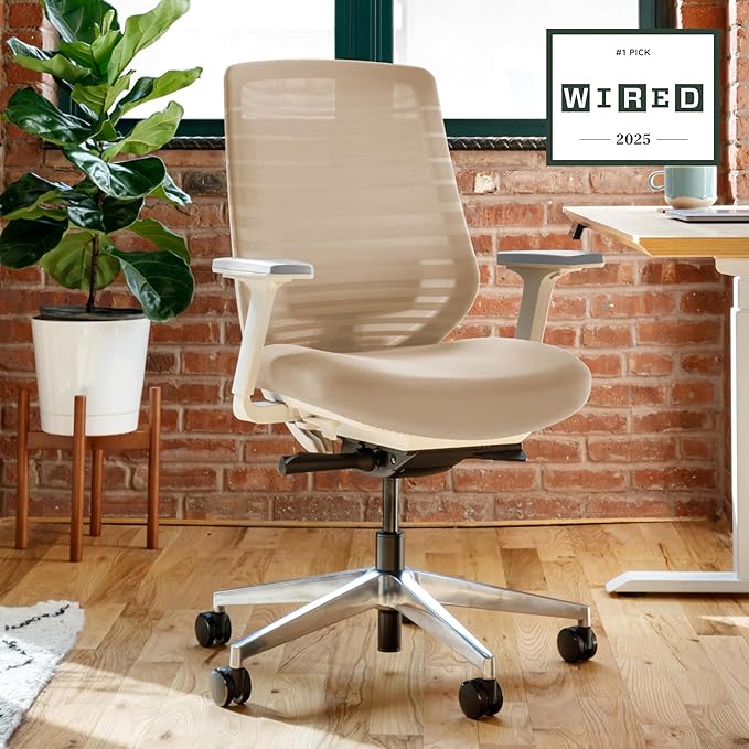 Branch Ergonomic Chair - A Versatile Desk Chair with Adjustable Lumbar Support, Breathable Mesh Backrest, and Smooth Wheels - Experience Optimal Comfort and Support - Sand - White