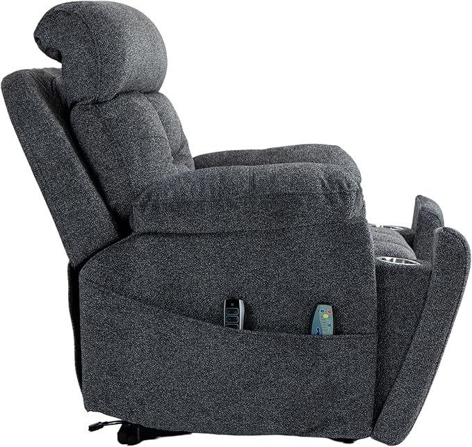 4-Motor Lay Flat Power Lift Recliner Chair with Heat & Massage - Power Adjustable Headrest, Backrest, Lumbar & Legrest - Big Tall Recliners, 4-Point Massage (Seat Heating)