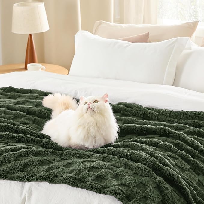 Bedsure GentleSoft Bronze Green Throw Blanket for Couch - Checkered Fleece Christmas Blankets Gifts for Women Men Girls, Cute Soft Cozy Throw for Bedroom Home Decor Gifts, 50x60 Inches