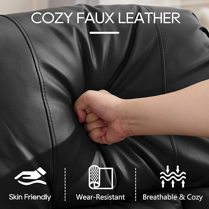Power Lift Recliner Chair for Elderly, Electric PU Leather Reclining Single Sofa with Massage & Heat, Side Pocket, Cup Holders and USB/Type-C Charge Port for Living Room (Black)