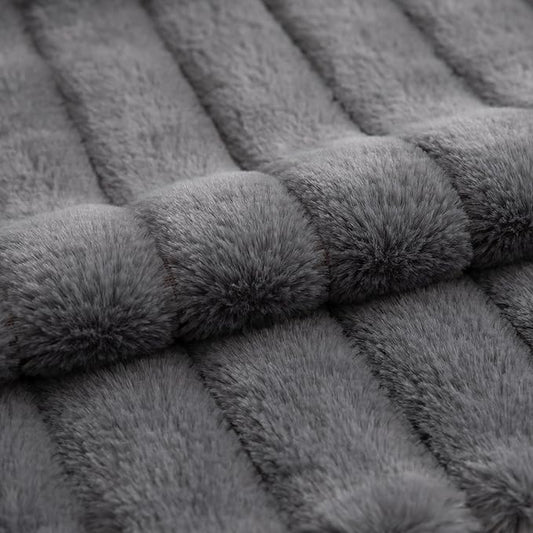 Pack of 2 Faux Fur Throw Pillow Covers 22x22 Inch Striped Decorative Soft Plush Couch Pillow Case Home Decor for Bed, Sofa, Living Room Darkgrey