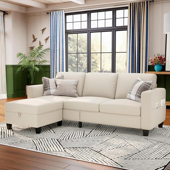 Sectional Sofa Couches for Living Room - 78''Convertible Modular Three-Seater L-Shaped Pet-Friendly Couch,Washable Sofa Cover-Bench Storage, Suitable for Small Living Room, Apartment,Office-Beige