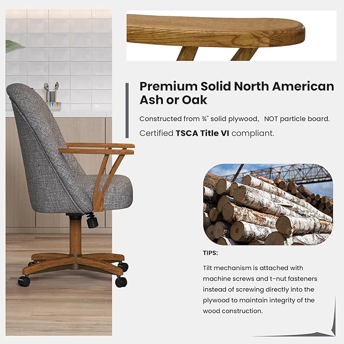 Chromcraft Set of 6 Swivel Tilt Chairs, Luxe Wooden Arm All-Metal Pedestal Base Chairs with Wheels for Kitchen