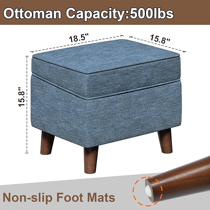 Foot Rest with Adjustable Cover, Storage Ottoman Dorm, Footstool and Sitting Stool, Ottoman Foot Stools for Living Room, Bedroom, Dorm, Blue