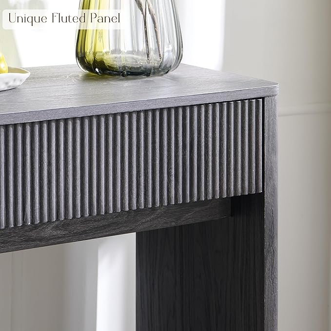 OKD 63" Fluted Console Table for Entryway, Modern Entryway Table with 2 Large Drawers, Long Sofa Table Behind Couch for Living Room, Hallway, Couch, Foyer,Dark Alder