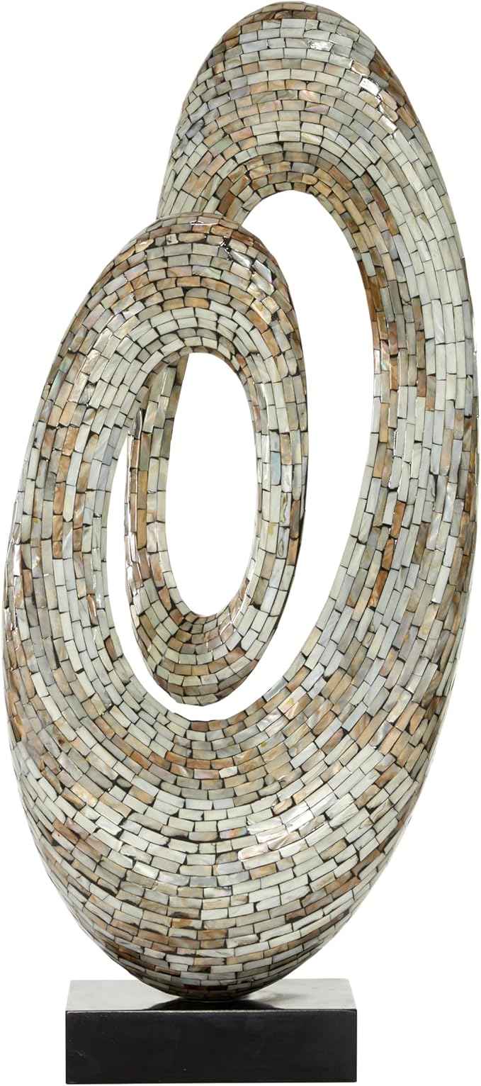 Deco 79 Mother of Pearl Shell Abstract Decorative Sculpture Swirl Home Decor Statue with Black Base, Accent Figurine 12" x 5" x 29", Gray