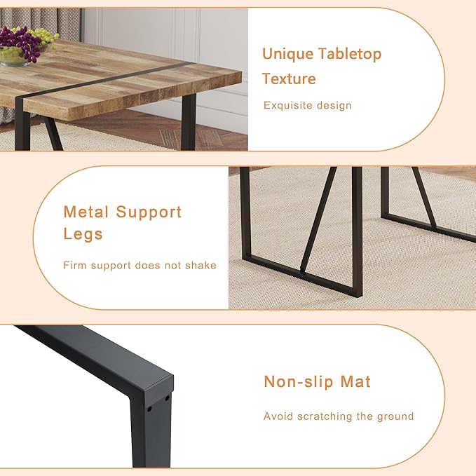 7 Piece Dining Table Set,Dinner Table Set for 6,55'' Kitchen Table and PU Leather Chairs Set of 6,6 Chair Dining Table Set for Kitchen Dining Room