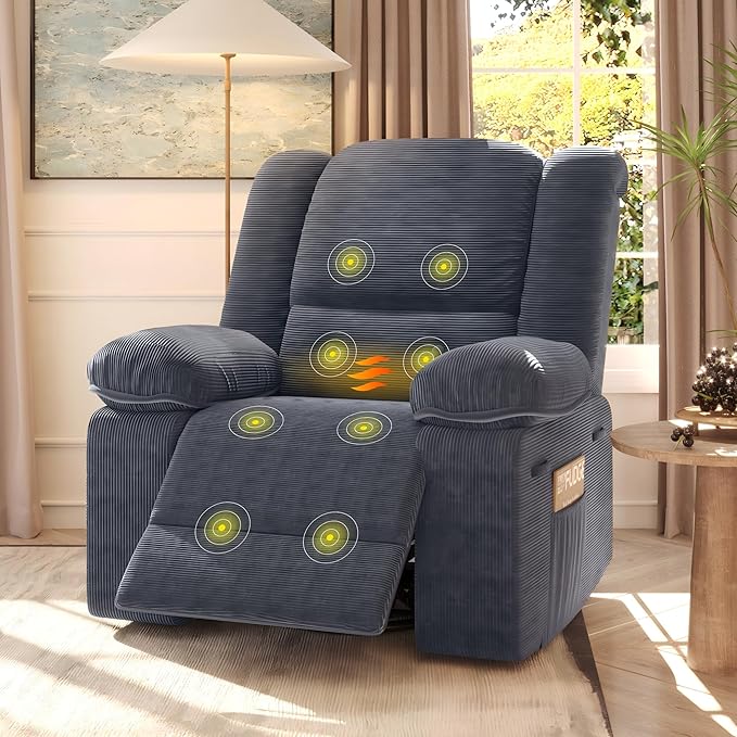FLEXISPOT 360° Swivel Rocker Recliner for Adults, Massage Rocker Recliner Chair with Heating, Nursery Chair Swivel Glider Sofa for Living Room, Bedroom, Nursery, Slate