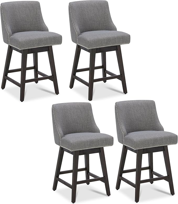 CHITA Counter Height Swivel Bar Stools Set of 4, FSC Certified Upholstered Counter Stools, Modern Swivel Barstools with Wood Legs for Kitchen Island, 26" Seat Height, Fabric in Fog