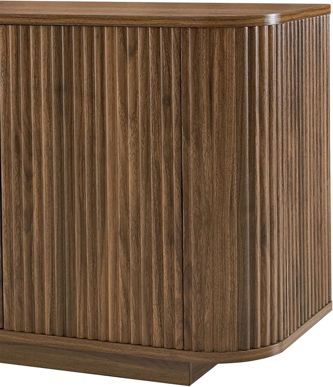 LKTART 64" Sideboard Buffet Cabinet with Storage, Wooden Fluted Storage Cabinet Sideboard Credenza with Adjustable Shelves Pressed Spring for Kitchen Living Room (Walnut)