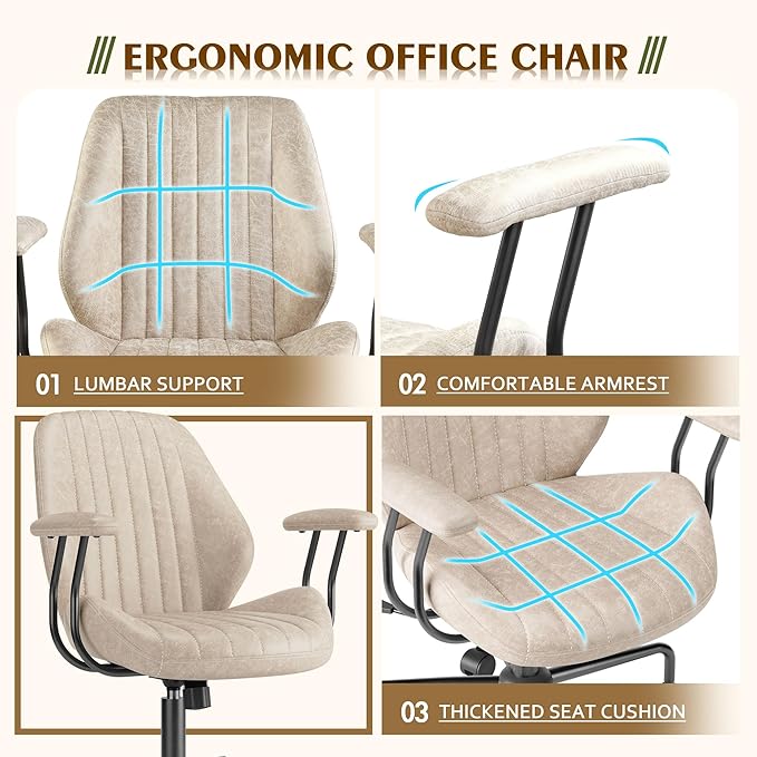 High Back Office Chair,Modern Swivel Office Chair,Brown Suede Fabric Gaming Chair,Height Adjustable Home Office Desk Chair with Lumbar Support