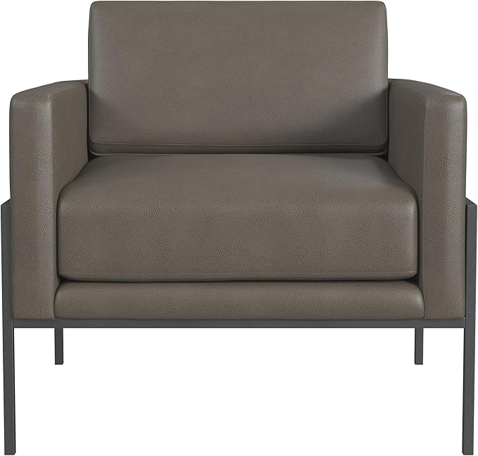 HomePop Modern Metal Frame Accent Chair Home Décor|Accent Chairs for Living Room & Bedroom - Pewter Gray Faux Leather