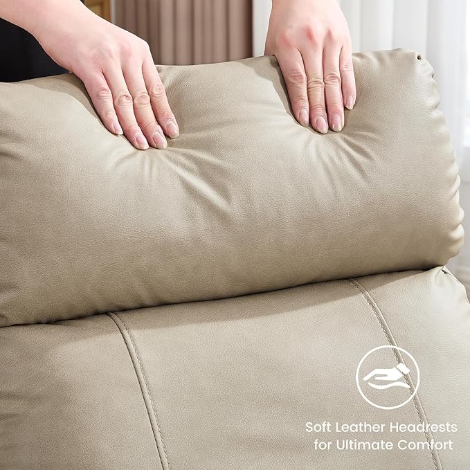 Swivel Rocker Recliner Chair, Manual Leather Recliner, Glider Rocking Recliners 360°Swivel Nursery Reclining Chairs for Living Room, Khaki