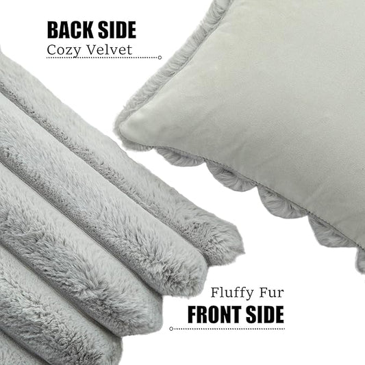 Neelvin Grey Faux Fur Cozy Soft Striped Decorative Throw Pillow Covers 24x24 inch Set of 2,Velvet Pillowcase Cushion Case for Sofa Couch