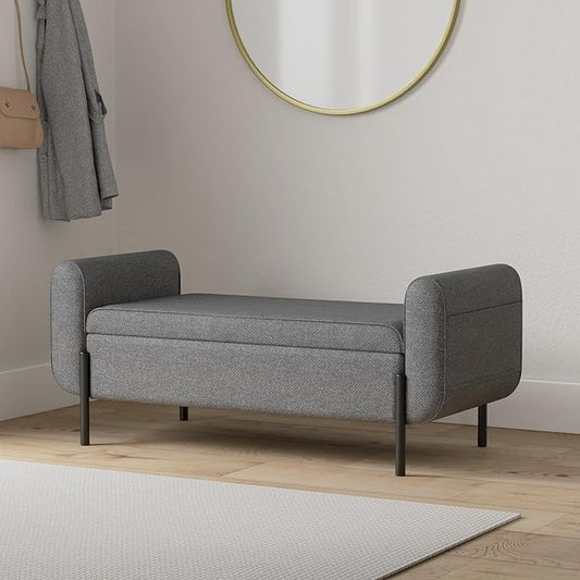 SONGMICS Storage Bench with Armrests, Ottoman for Living Room, Bedroom, Entryway, Steel Legs, Dark Gray ULOM072G01