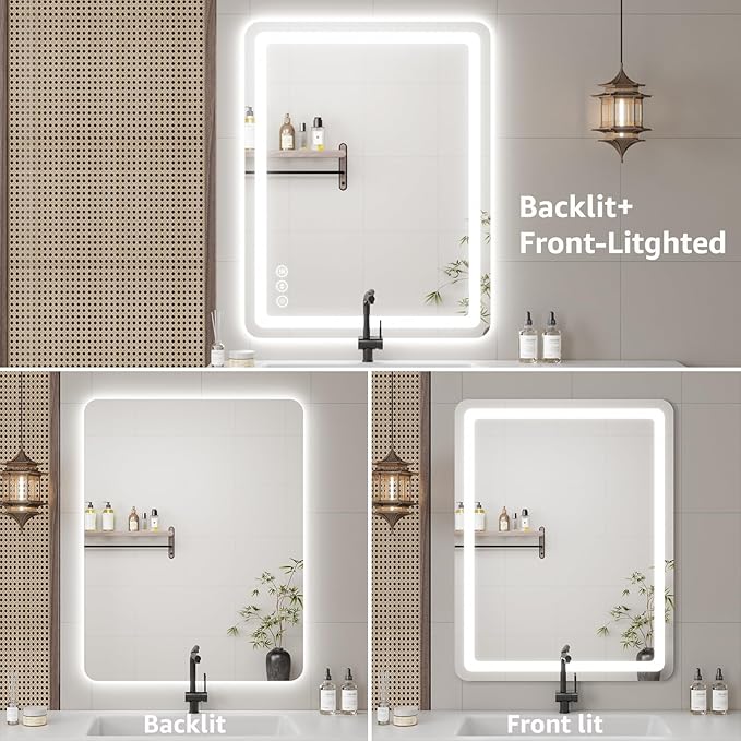 48" x 30" Led Bathroom Mirror with Lights, Anti-Fog & Tri-Color Lighting - Wall Mounted Shaving Mirror with Touch Sensor, Waterproof & Smart LED Vanity Mirror,Tempered Glass, Dimmable Smart Mirror
