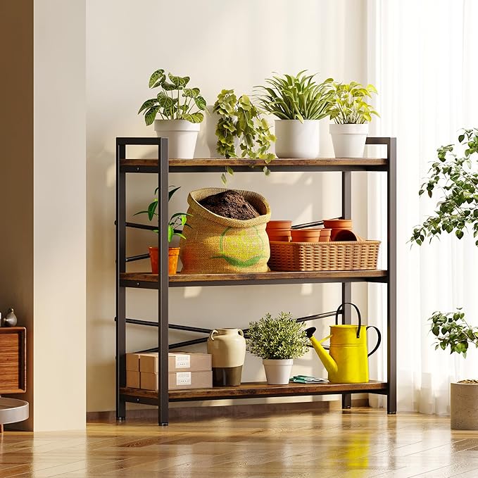 Book Shelf, 3 Tier Bookshelf 31.49" Width, Book Shelf Storage and Organization, Wooden and Metal Industrial Bookcase, Large Book Shelves for Home Living Room Bedroom Office Storage(Vintage)