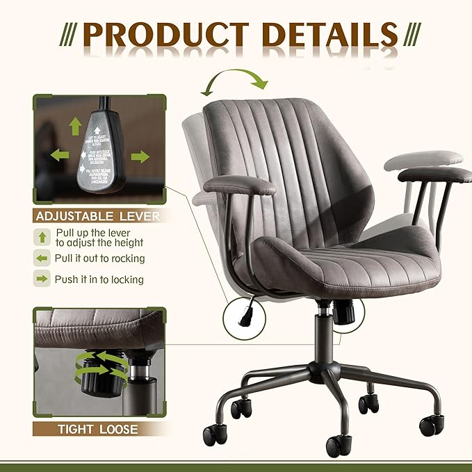 High Back Office Chair,Modern Swivel Office Chair,Black Suede Fabric Gaming Chair,Height Adjustable Home Office Desk Chair with Lumbar Support