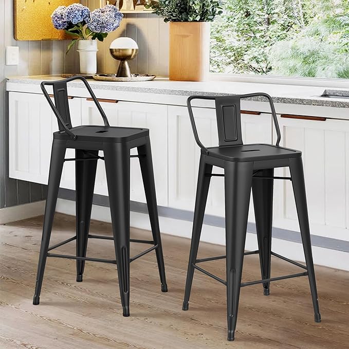 HAOBO Home Metal Bar Stools Set of 2 Low Back Counter Height Barstools 30" Industrial Barstool Patio Stool Metal Kitchen Stools Bar Chairs for Indoor Outdoor
